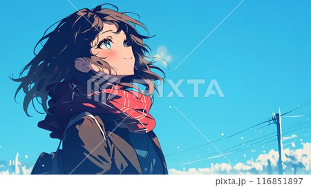 空を見上げる女子高生　AI生成画像 116851897