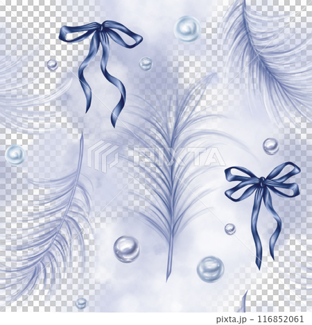 Seamless pattern of graceful fluffy bluish swan feather. Decorations for holidays, birthdays. Design element for holidays, packaging, clothing, interior. Digital isolated illustration 116852061