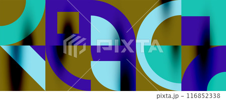 Neo memphis geometric pattern with circles, squares. Pop art abstract background for covers, banners, flyers and posters and other templates Neo memphis geometric pattern with circles, squares. Pop art abstract background for covers, banners, flyers and posters and other templates 116852338