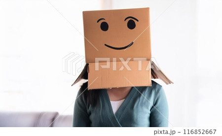 ダンボール箱をかぶった女性 116852667