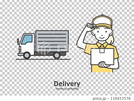 A female delivery person greeting 116853576