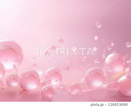 透明な水滴が浮かぶピンク背景 潤いジェル スキンケアコスメ素材 透明な水滴が浮かぶピンク背景 潤いジェル スキンケアコスメ素材 116853690