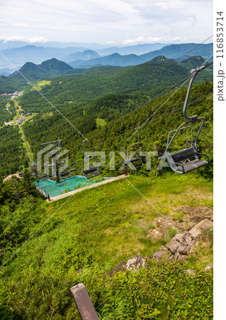 横手山山頂から夏の志賀高原を眺める 横手山山頂から夏の志賀高原を眺める 116853714