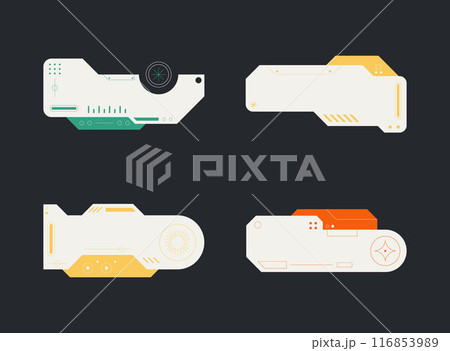 Futuristic element. Cyberpunk decals set. Hud interface design vector. Futuristic element. Cyberpunk decals set. Hud interface design vector. 116853989