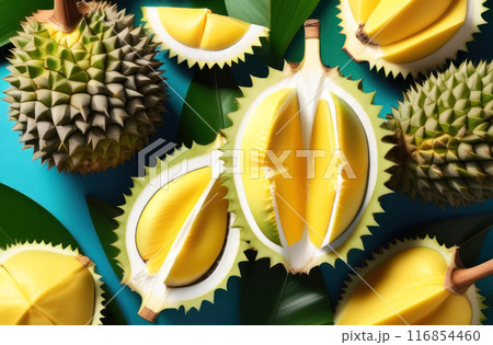 Capture the vivid colors and textures of durian fruit with this high-quality, 116854460
