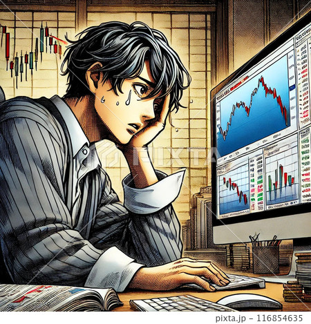 株価暴落で頭を抱える人 116854635