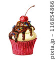 Sweet   chocolate cupcake with  cherry  on  the top, isolated on white. Watercolor illustration. 116854866
