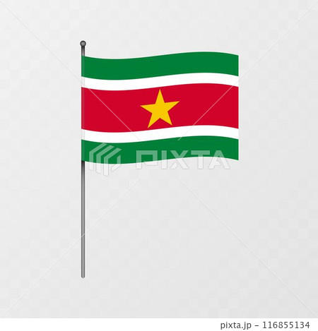 Suriname flag on flagpole. Vector illustration. 116855134