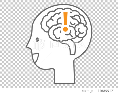 An icon-style illustration of an active head/brain of a person who has had an idea 116855171