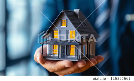 House model in hand background 116855661