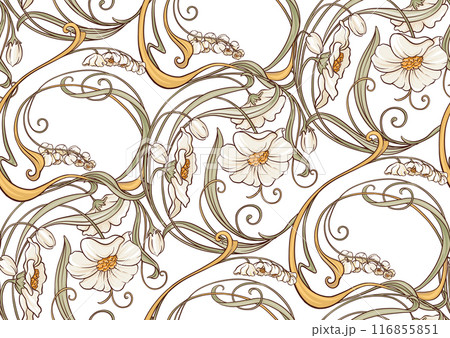 Decorative flowers and leaves in art nouveau style 116855851