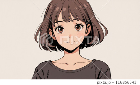 色鉛筆画 人物画 愛らしい女の子の微笑み ショートヘア アメリカンショートヘアの色鉛筆画です。｜まる