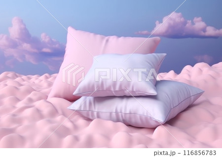 Dream in a cloud of comfort with these soft pink and blue pillows 116856783