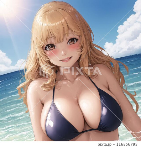 水着の金髪巨乳美女 116856795