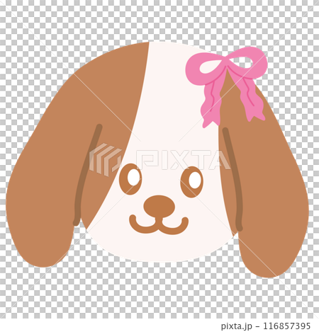 Cute puppy with pink ribbon for summer elements, birthday card, icons, logo, dogs, pet, pet shop, vet, pet food, animal sticker, cartoon character, plush toy, doll, pastel patches, print, sticker	 116857395