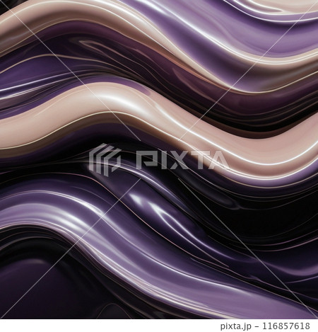 Abstract glossy wavy fluid art background with purple and beige tones 116857618