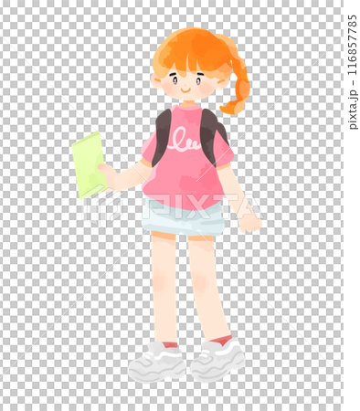 リーフレットを持つポップな若い女の子 リーフレットを持つポップな若い女の子 116857785