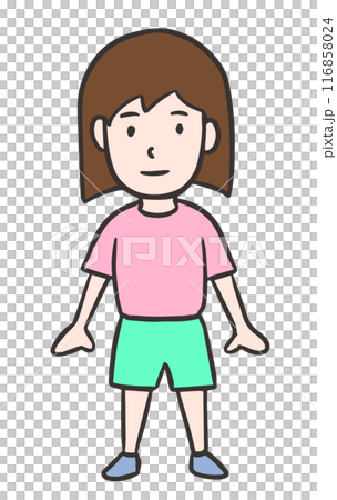 Full body of a young woman standing facing forward 116858024