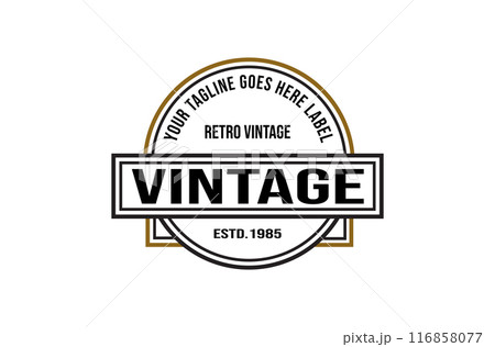 Simple Round Vintage Retro Stamp Label Logo Design, Vintage frame logo. Antique label. 116858077