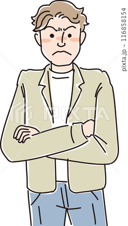 人物イラスト_怒った表情_男性_20代30代男性_パパ_男の人_無精髭なし 116858154