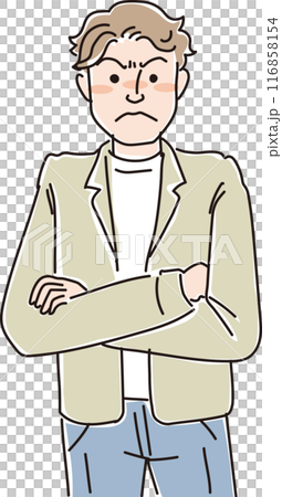 人物イラスト_怒った表情_男性_20代30代男性_パパ_男の人_無精髭なし 116858154