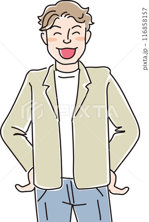 人物イラスト_笑顔の人々_笑顔の男性_20代30代男性_笑顔の男性無精髭なし 116858157