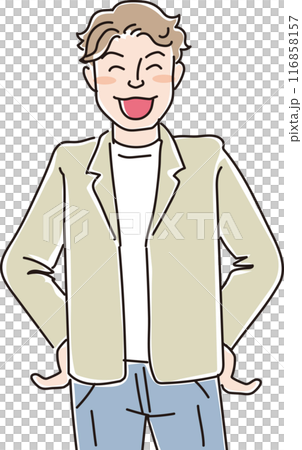 人物イラスト_笑顔の人々_笑顔の男性_20代30代男性_笑顔の男性無精髭なし 116858157