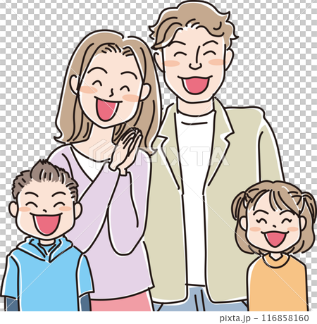 People illustration_Smiling people_Family of four_Elementary school students and boys_Parents in their 30s_Dad without a beard People illustration_Smiling people_Family of four_Elementary school students and boys_Parents in their 30s_Dad without a beard 116858160