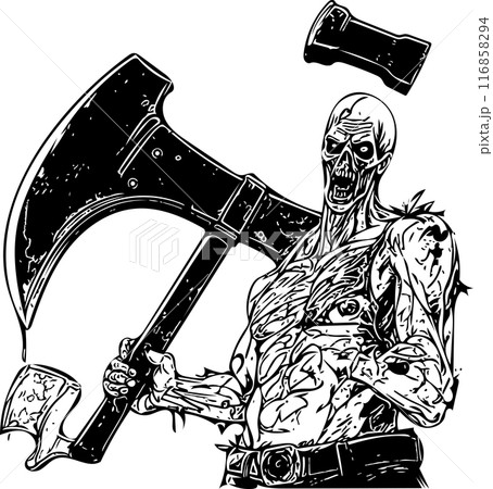 Dead man zombie with axe in white background 116858294