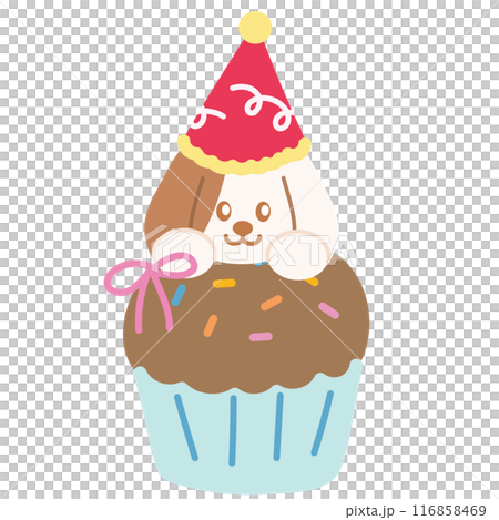 Cupcake with puppy for dog food, sweet dessert, cafe, restaurant, menu, recipe, baking, sticker, cartoon character, mascot, plush toy, doll, brunch, birthday party, card, ads, print, pet shop Cupcake with puppy for dog food, sweet dessert, cafe, restaurant, menu, recipe, baking, sticker, cartoon character, mascot, plush toy, doll, brunch, birthday party, card, ads, print, pet shop 116858469