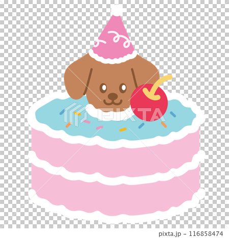 Cake pound with puppy for dog food, sweet dessert, cafe, restaurant, menu, recipe, baking, sticker, cartoon character, mascot, plush toy, doll, brunch, birthday party, card, ads, print, pet shop 116858474