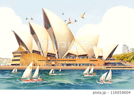 Experience the iconic beauty of a bustling Sydney Opera House under a clear sky Experience the iconic beauty of a bustling Sydney Opera House under a clear sky 116858604
