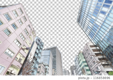 City of buildings seen from below, anime style 1 116858696