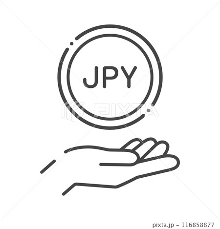 JPYの文字が入ったコインと人の手のシンプルなアイコン- 日本のお金･外貨預金のイメージ 116858877