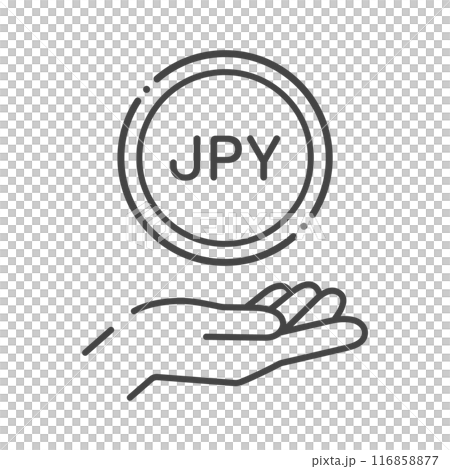 JPYの文字が入ったコインと人の手のシンプルなアイコン- 日本のお金･外貨預金のイメージ 116858877