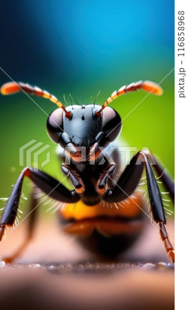 Get up close and personal with the intricate details of a black ant in this mesmerizing macro photograph 116858968