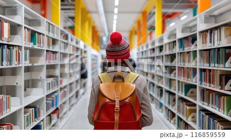 Student with Backpack in Colorful Library Student with Backpack in Colorful Library 116859559