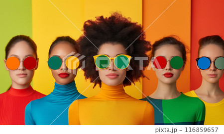 Fashionable Women with Colorful Sunglasses Fashionable Women with Colorful Sunglasses 116859657