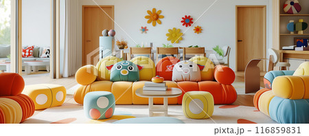 Playful Living Room with Cartoon-Themed Furniture Playful Living Room with Cartoon-Themed Furniture 116859831