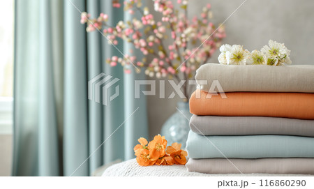 Stacked Fabrics with Spring Flowers Stacked Fabrics with Spring Flowers 116860290