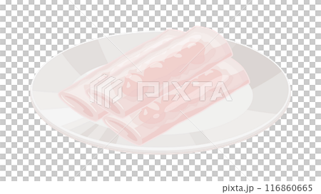 Illustration of steamed rice flour spring rolls with shrimp served on a plate Illustration of steamed rice flour spring rolls with shrimp served on a plate 116860665