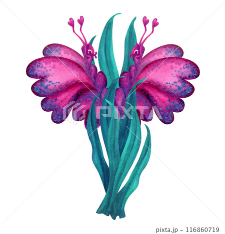 Abstract holographic flowers consisting of hearts and butterflies. Watercolor illustration for valentines cards templates, valentines cards, frames, banners, posters, wallpapers, interior stickers Abstract holographic flowers consisting of hearts and butterflies. Watercolor illustration for valentines cards templates, valentines cards, frames, banners, posters, wallpapers, interior stickers 116860719