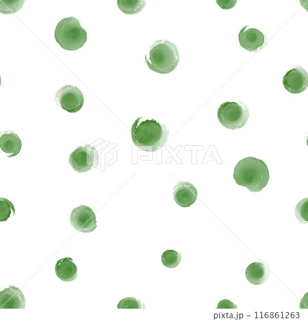Seamless pattern with green polka dots. Abstract watercolor modern background, illustration. Template for textile, wallpaper, wrapping paper, etc. 116861263