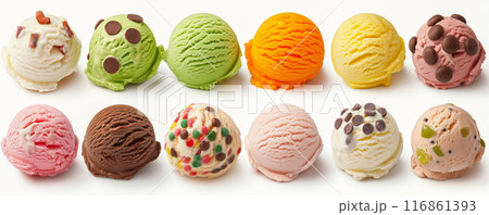 Ten Assorted Ice Cream Scoops with Toppings Ten Assorted Ice Cream Scoops with Toppings 116861393