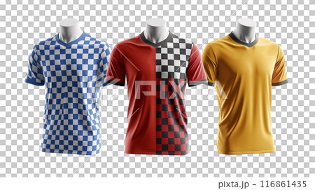 Three World Cup Concept T-Shirts with Checkered Patterns on transparent background Three World Cup Concept T-Shirts with Checkered Patterns on transparent background 116861435