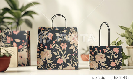 Stylish Shopping Bag Display with Floral Design Stylish Shopping Bag Display with Floral Design 116861493