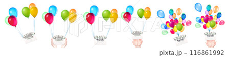 Colorful Balloons with Gift Boxes on White Background for Celebration and Party Colorful Balloons with Gift Boxes on White Background for Celebration and Party 116861992