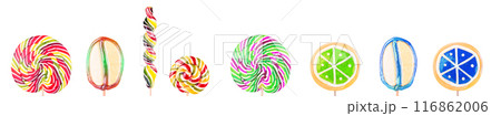 Bright colorful lollipop over white background 116862006