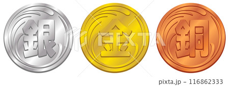 キラっと光る金銀銅色のメダルのイラストアイコン/金銀銅 キラっと光る金銀銅色のメダルのイラストアイコン/金銀銅 116862333