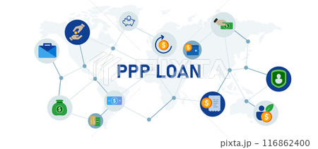 PPP loan Paycheck Protection Program concept icon blue color icon 116862400